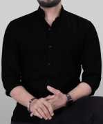 Men Regular Fit Solid Mandarin Collar Casual Shirt - Image 5