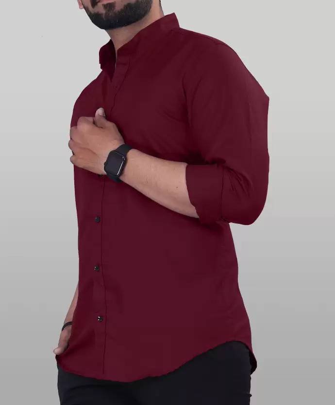 Men Regular Fit Solid Mandarin Collar Casual Shirt - Image 3