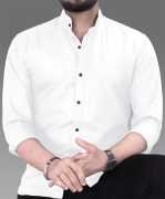 Men Regular Fit Solid Mandarin Collar Casual Shirt - Image 2